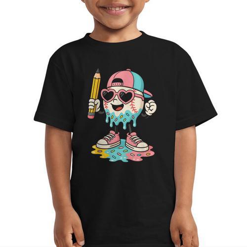 Baseball Drip Ice Cream First Day Back To School Cute Girls Graphic Kid T-Shirt - Savourry