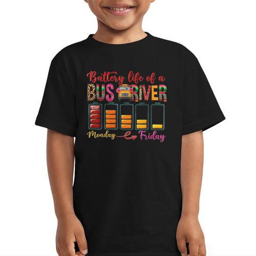 Battery Life Of A Bus Driver First Day Back To School Graphic Kid T-Shirt - Savourry