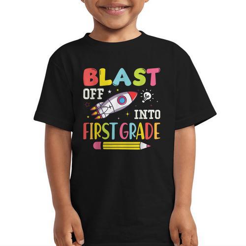 Blast Off Into First Grade Back To School Kids Rocket Space Graphic Kid T-Shirt - Savourry