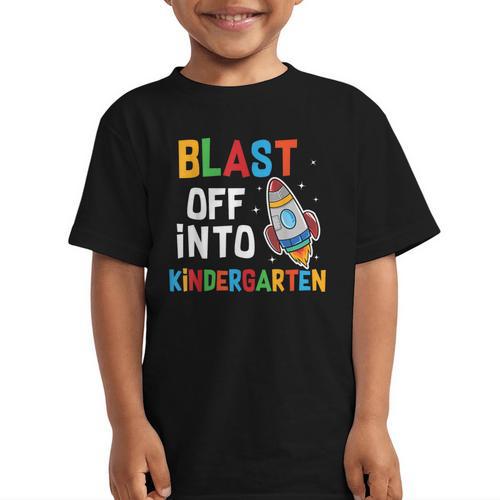 Blast Off Into Kindergarten Back To School Rocket Graphic Kid T-Shirt - Savourry