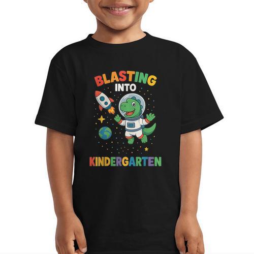 Blasting Into Kindergarten Dinosaur Astronaut Back To School Graphic Kid T-Shirt - Savourry