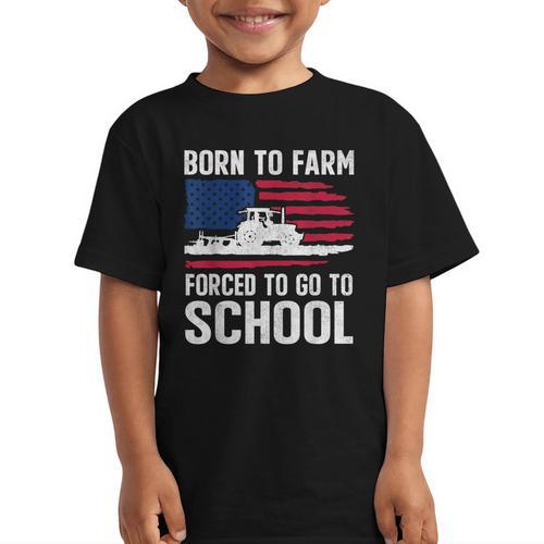 Born To Farm Forced To Go To School Farmer Back To School Graphic Kid T-Shirt - Savourry