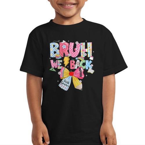 Bruh We Back Sixth Graders Back To School Coquette Bow Girl Graphic Kid T-Shirt - Savourry