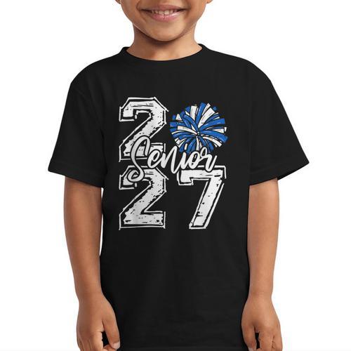 Class Of 2027 Cheer Blue Senior 2027 Back To School Graphic Kid T-Shirt - Savourry