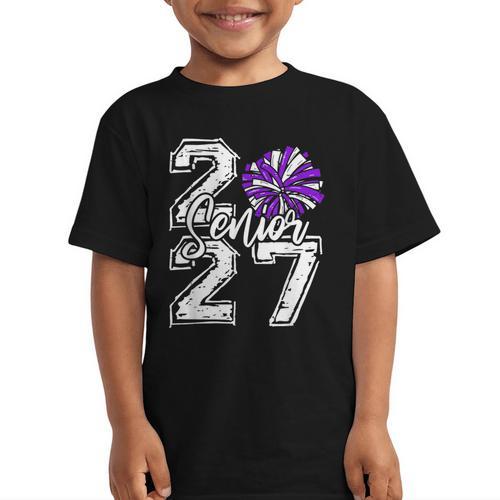 Class Of 2027 Cheer Purple Senior 2027 Back To School Graphic Kid T-Shirt - Savourry