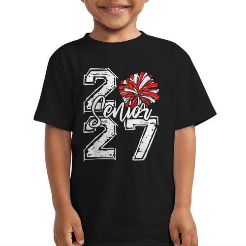 Class Of 2027 Cheer Red Senior 2027 Back To School Graphic Kid T-Shirt - Savourry