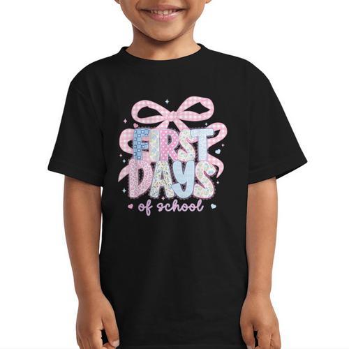 Coquette Bow Happy First Day Of School Back To School Retro Graphic Kid T-Shirt - Savourry