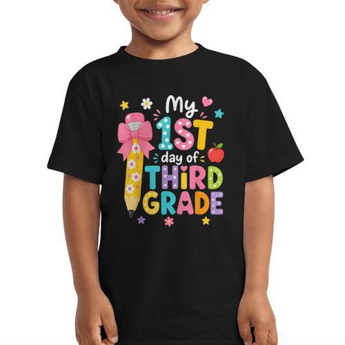 Cute My 1st Day Of Third Grade Pencil Back To School Girls Graphic Kid T-Shirt - Savourry