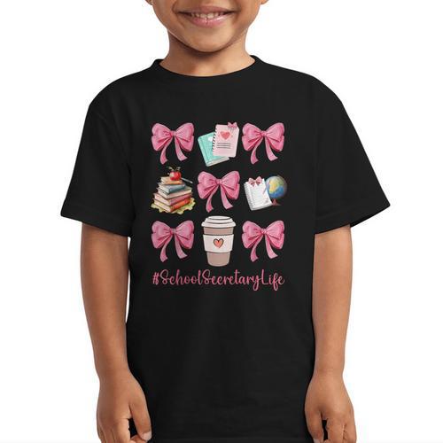 Cute Coquette Bows School Secretary Life Back To School Graphic Kid T-Shirt - Savourry