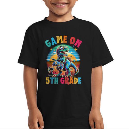 Dinosaur Video Games Back To School 5th Grade Boys Gamer Graphic Kid T-Shirt - Savourry