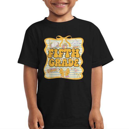 Fifth Grade Back To School Kids Girls Bow 5th Grade Groovy Graphic Kid T-Shirt - Savourry
