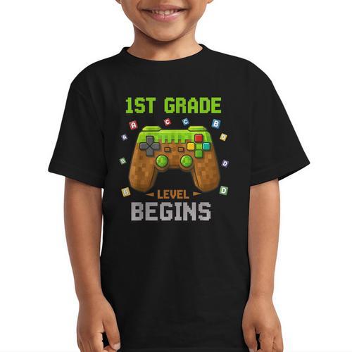 First Day Of 1st Grade Level Begins Back To School Boy Graphic Kid T-Shirt - Savourry