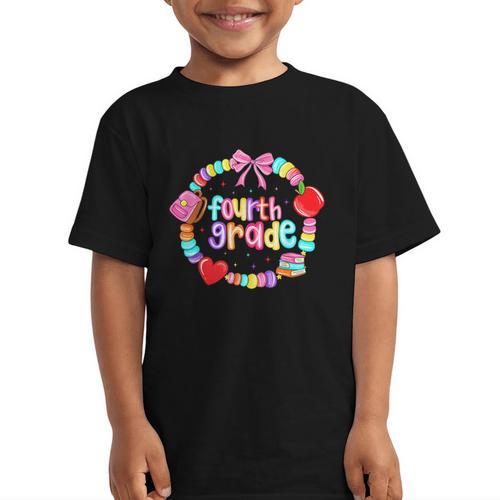 First Day Of 4th Grade Friendship Bracelet Back To School Graphic Kid T-Shirt - Savourry