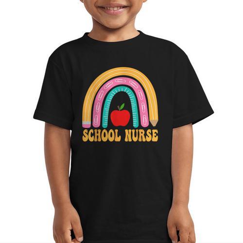 First Day Of School Nurse Back To School Rainbow Pencil Graphic Kid T-Shirt - Savourry