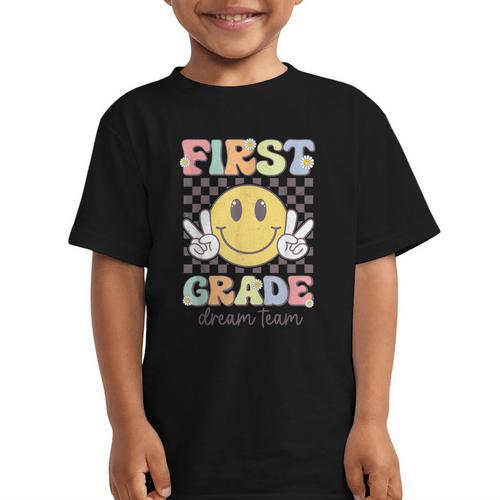 First Grade Dream Team Smile Face Back To School 1st Grade Graphic Kid T-Shirt - Savourry