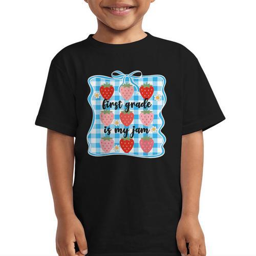 First Grade Is My Jam Strawberry 1st Grade Back To School Graphic Kid T-Shirt - Savourry