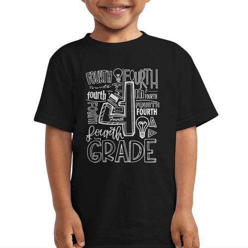 Fourth 4th Grade Typography Back To School Graphic Kid T-Shirt - Savourry