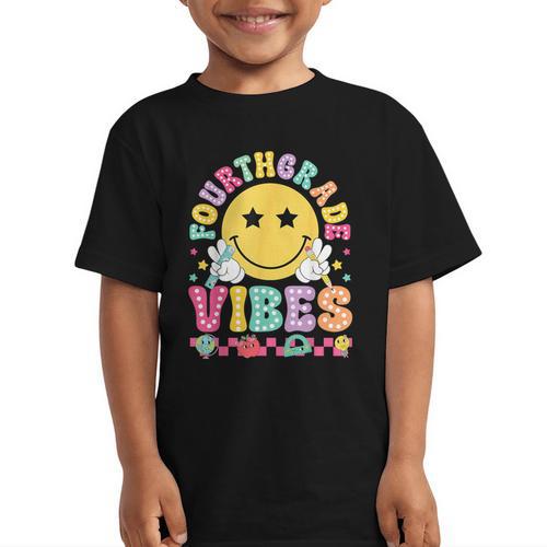 Fourth Grade Vibes Smile Face Back To School Boys Girls Kids Graphic Kid T-Shirt - Savourry