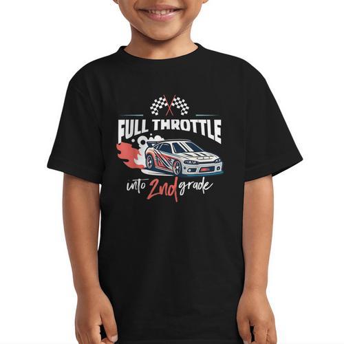 Full Throttle Into Second 2nd Grade Race Car Back To School Graphic Kid T-Shirt - Savourry