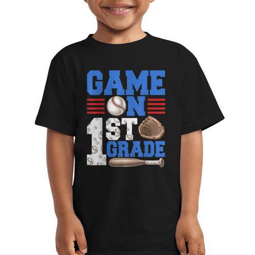 Game On First Grade Boy Baseball Back To School Graphic Kid T-Shirt - Savourry