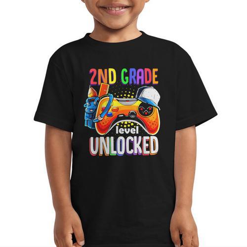 Gamer Back To School Gamepad 2nd Second Grade Level Unlocked Graphic Kid T-Shirt - Savourry