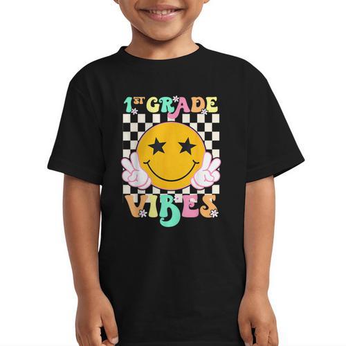 Girls 1st Grade Vibes Smile Face Back To School 1st Grade Graphic Kid T-Shirt - Savourry