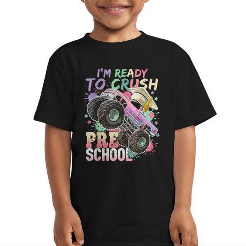 Girls Monster Trucks Ready To Crush Preschool Back To School Graphic Kid T-Shirt - Savourry