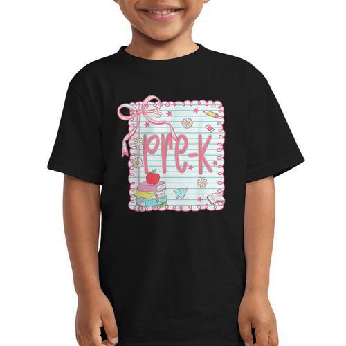 Girls Pre-K Coquette Bow Pink Preppy Back To School Graphic Kid T-Shirt - Savourry