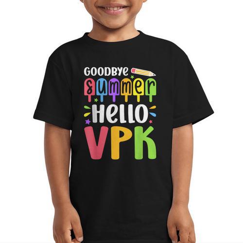 Goodbye Summer Hello VPK First Day Of VPK Back To School Graphic Kid T-Shirt - Savourry