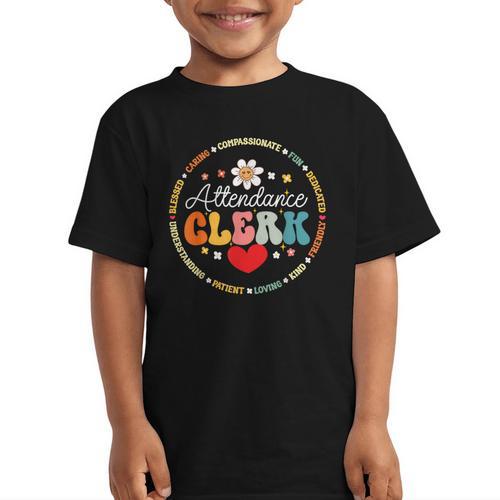 Groovy Attendance Clerk Back To School Appreciation Week Graphic Kid T-Shirt - Savourry