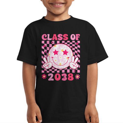 Groovy Class Of 2038 Grow With Me Smile Face Back To School Graphic Kid T-Shirt - Savourry