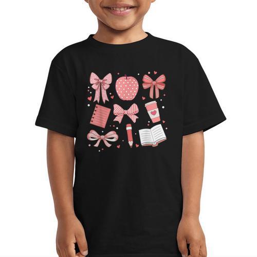 Happy Back To School 1st Day Toddler Girl Boho Coquette Bows Graphic Kid T-Shirt - Savourry