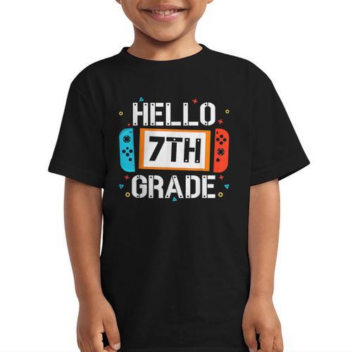 Hello 7th Grade Back To School Video Game Seventh Grade Boys Graphic Kid T-Shirt - Savourry