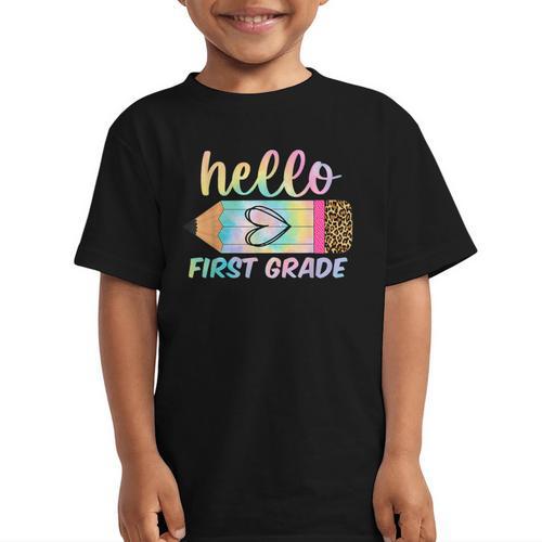 Hello First Grade Back To School Pencil Tie Dye 1st Grade Graphic Kid T-Shirt - Savourry