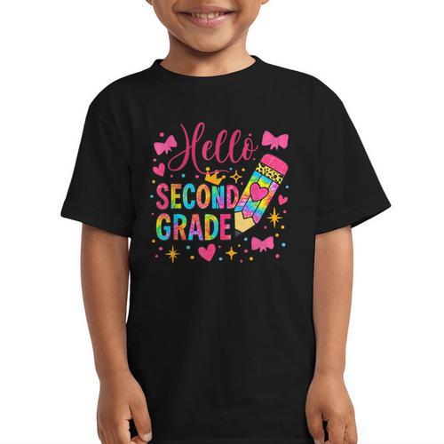 Hello Second Grade Colorful Pencil Tie Dye Back To School Graphic Kid T-Shirt - Savourry