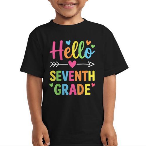 Hello Seventh 7TH Grade Back To School Kids Students Tee Graphic Kid T-Shirt - Savourry