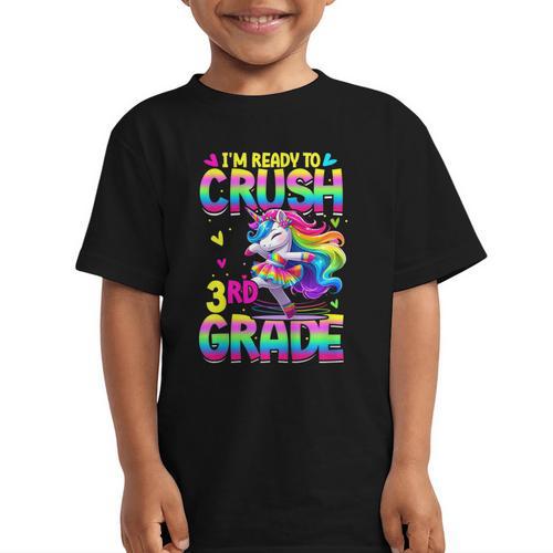 I'm Ready To Crush 3rd Grade Back To School Dancing Unicorn Graphic Kid T-Shirt - Savourry