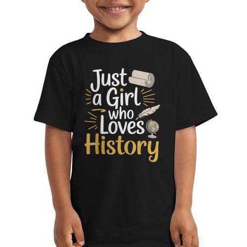 Just a Girl Who Loves History Cute Back To School Kids Girls Graphic Kid T-Shirt - Savourry