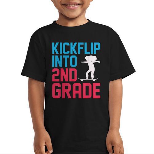 Kickflip Into 2nd Grade Skateboard Lover Back To School Graphic Kid T-Shirt - Savourry