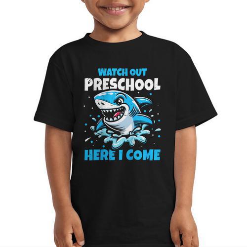 Kids Back To School Watch Out Preschool Here I Come Shark Boys Graphic Kid T-Shirt - Savourry