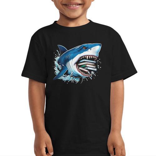 Kids Shark With School Books Back To School Shark Lovers Graphic Kid T-Shirt - Savourry