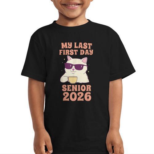 My Last First Day Senior 2026 Cat Back To School Class 2026 Graphic Kid T-Shirt - Savourry