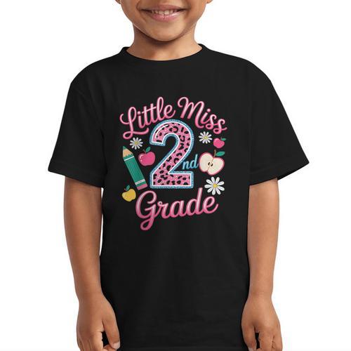 Little Miss 2nd Grade Grader Girls 1st Day Back To School Graphic Kid T-Shirt - Savourry
