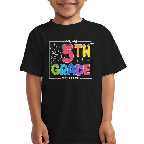 Look Out 5th Grade Here I Come Fifth Grade Back To School Graphic Kid T-Shirt - Savourry