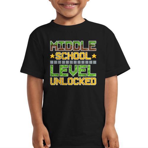 Middle School Level Unlocked Gamer Back To School Graphic Kid T-Shirt - Savourry