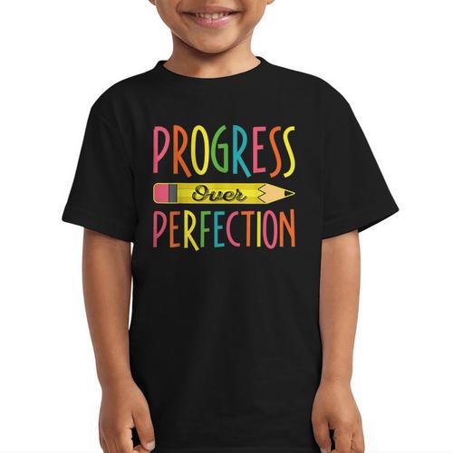 Motivational Quotes Back To School Progress Over Perfection Graphic Kid T-Shirt - Savourry
