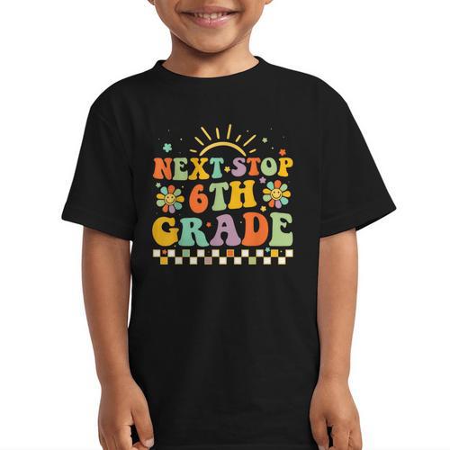 Next Stop 6th Grade Groovy Retro Sixth Grade Back To School Graphic Kid T-Shirt - Savourry