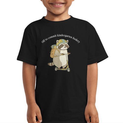 Off To Commit Kindergarten Foolery Raccoon Back To School Graphic Kid T-Shirt - Savourry