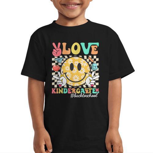 Peace Love Kindergarten Smile Face Back To School Girls Kids Graphic Kid T-Shirt - Savourry