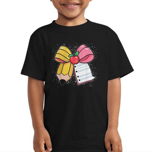 Pencil Coquette Bow Happy First Day Of School Back To School Graphic Kid T-Shirt - Savourry